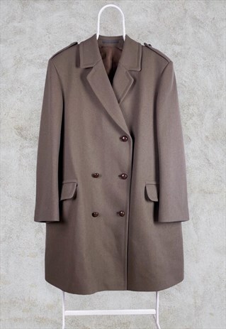 VINTAGE MILITARY PEA TRENCH COAT WOOL BROWN NETHERLANDS 52