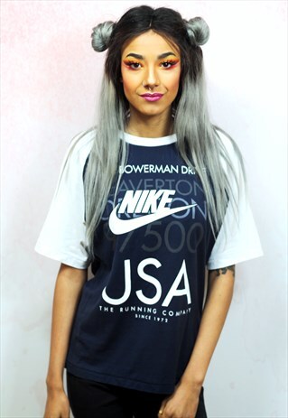 1990S VINTAGE BRANDED NAVY BLUE WITH WHITE SPORTS TEE
