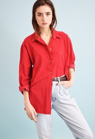 90'S RETRO CORDUROY MINIMALIST OVERSIZED SHIRT TOP
