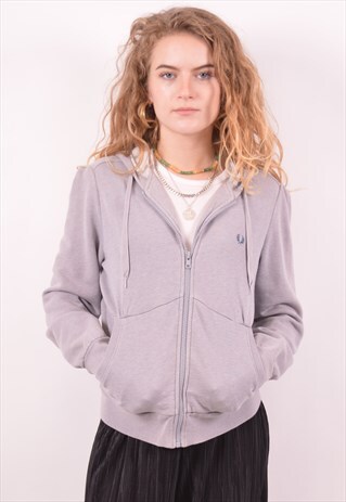 FRED PERRY WOMENS VINTAGE HOODIE SWEATER MEDIUM GREY 90S
