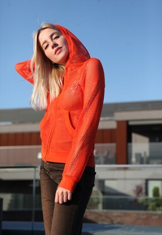 VINTAGE Y2K SPICE GIRLS ORANGE MESH HOODIE