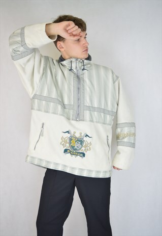 VINTAGE 1/4 ZIP MULTICOLOUR GRAPHIC FLEECE SWEATSHIRT
