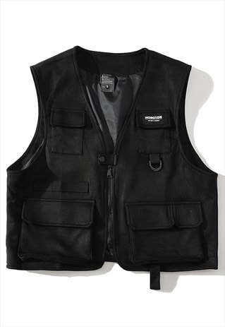 Utility vest black sleeveless jacket workwear tank cargo top
