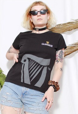 Vintage 90s Grunge Y2K Black Guinness Logo Merch T-shirt Top