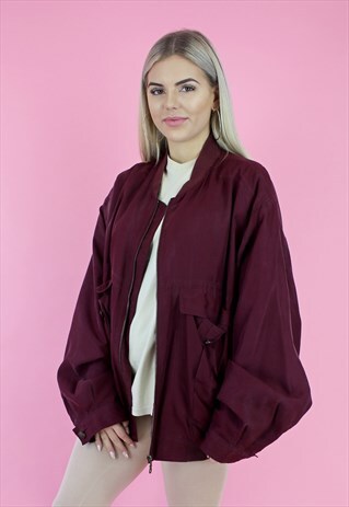90S MAROON SILK BOMBER OVERSIZED JACKET