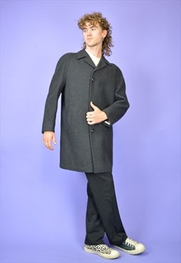 Vintage dark grey classic 80's Warm Winter Wool Coat {C106}