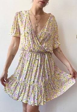 Preloved 00's Y2K Summer Pastel Yellow Floral Midi Dress