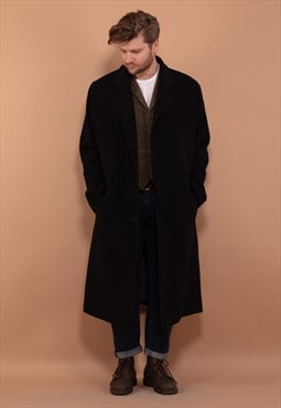 Vintage 90's Men Wool Long Coat in Dark Grey