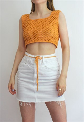 GOLDEN ORANGE CROCHET PHOEBE CROP TOP
