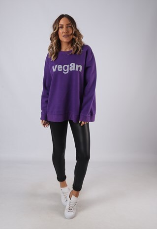VINTAGE VEGAN SWEATSHIRT OVERSIZED PRINT UK 18 (L2J)