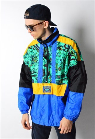 VINTAGE 90S COLOURFUL 1/2 ZIPPER SHELL RAIN COAT JACKET