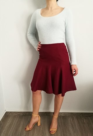 VINTAGE 90S HIGH WAISTED RUFFLE/PLEATED MINI BURGUNDY SKIRT