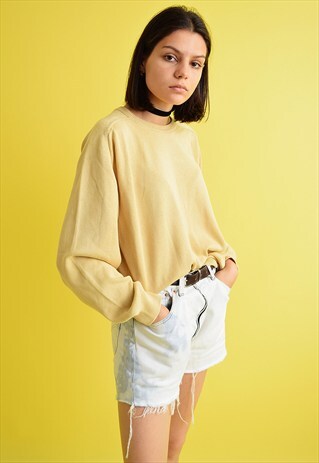90'S RETRO PASTEL YELLOW SCANDI KNIT OVERSIZED JUMPER TOP