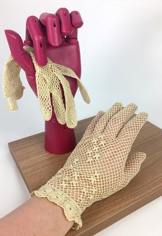 50'S VINTAGE SHORT NET GLOVES - TINY FLOWER- YELLOW/CREAM
