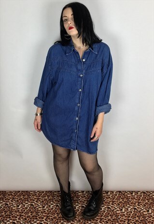 VINTAGE 90S BEADED DETAIL DENIM SHIRT SIZE XL