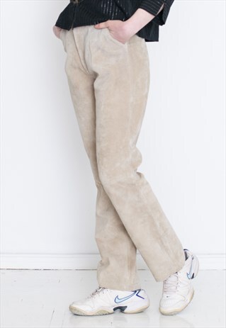VINTAGE CREAM WIDE LEG SUEDE LEATHER RETRO TROUSERS