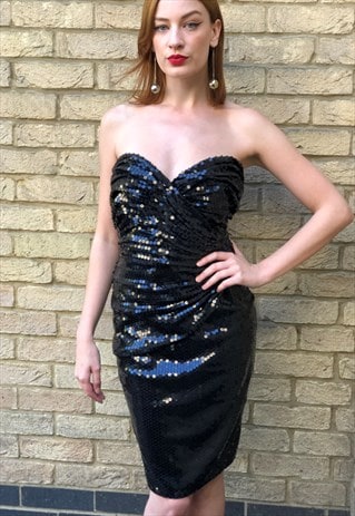 FEMME FATALE- 80S SEQUIN STRAPLESS DRESS