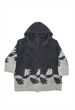 Duffle Fleece Coat Grey 90s Floral Womens 2XL
