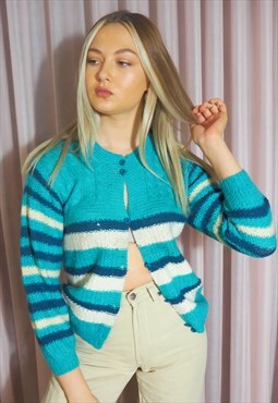 Vintage turquoise striped knit cardigan (Up to a 10)