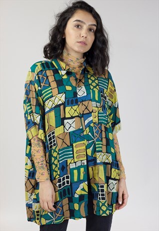 VINTAGE 90S STAINED GLASS STYLE PATTERNED SHIRT