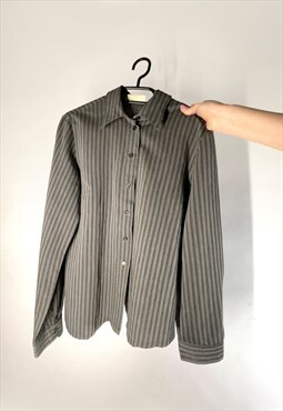 VTG Striped Unisex Button Blouse Shirt in Grey