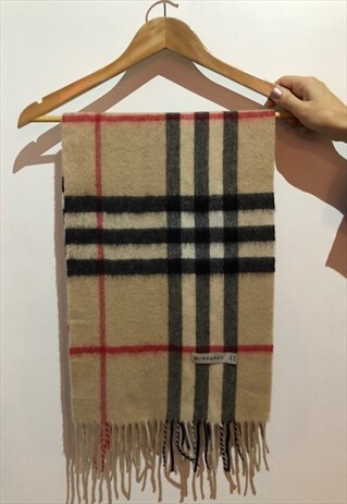 BURBERRY UNIQUE BEIGE OVERSIZED TARTAN CHECK CASHMERE SCARF