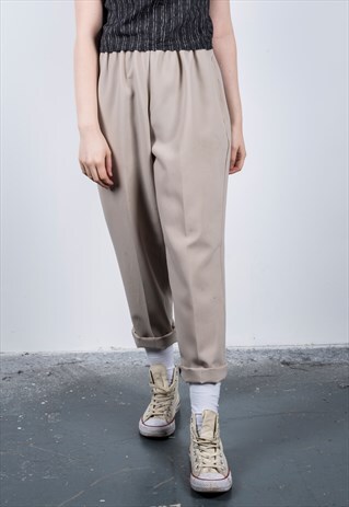 VINTAGE 1990S BEIGE HIGH-WAISTED TROUSERS