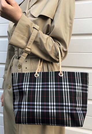 WOMENS BURBERRY HANDBAG DARK BLUE NOVA CHECK BAG