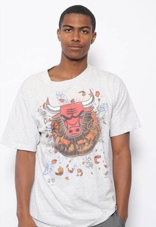 VINTAGE BIG LOGO CHICAGO BULLS NBA T-SHIRT GREY