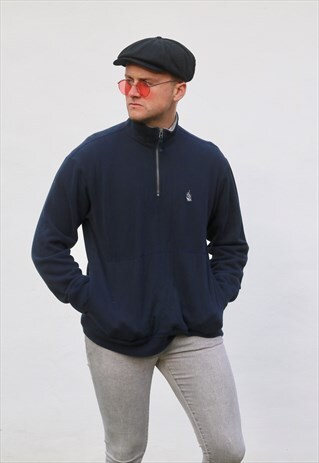 NAUTICA USA 1/4 ZIP NAVY BLUE VINTAGE SWEATSHIRT