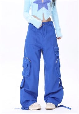 Parachute joggers multi pocket pants skater trousers in blue