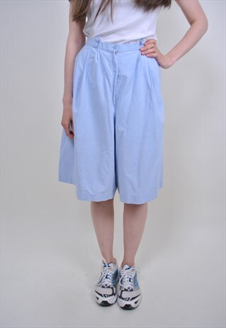 90S BLUE OVERSIZE OXFORD SHORTS, VINTAGE WOMEN LONG SHORTS