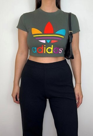 REWORKED ADIDAS KHAKI BABY TEE TANK CROP TOP