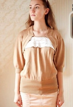 Light brown short sleeve knitted jumper