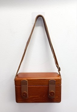 00s Woodview Wooden Box Bag Brown