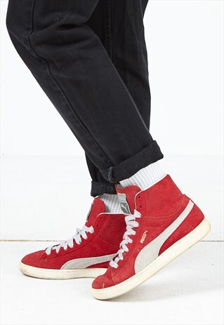 VINTAGE RED PUMA SUEDE HI-TOPS TRAINERS