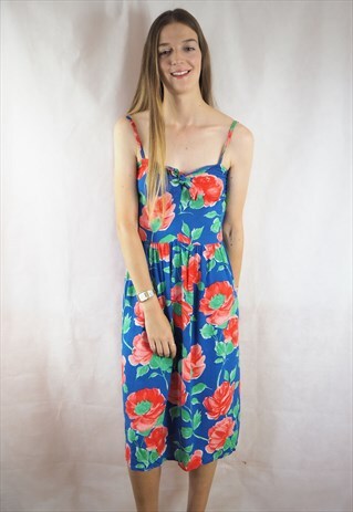 VINTAGE BLUE AND RED FLORAL DRESS