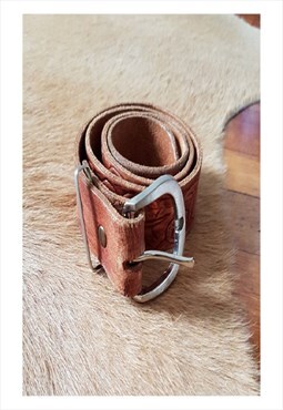 Vintage Acorn Brown Tooled Leather Belt