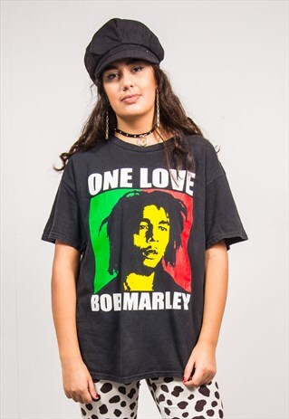 BOB MARLEY BLACK ONE LOVE PRINT BAND T-SHIRT