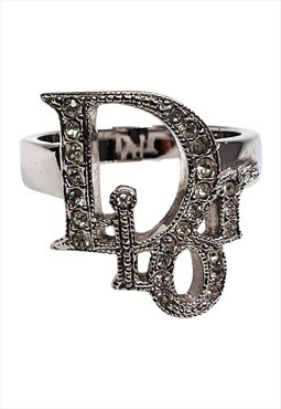 Christian Dior Oblique Logo Ring Silver 17mm Vintage
