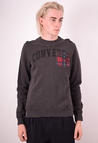 CONVERSE MENS VINTAGE SWEATSHIRT JUMPER SMALL GREY 90S