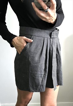 Vintage Tulip Mini Wrap Grey Classic Minimal Skirt Medium