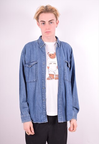 MENS VINTAGE DENIM SHIRT MEDIUM BLUE 90'S