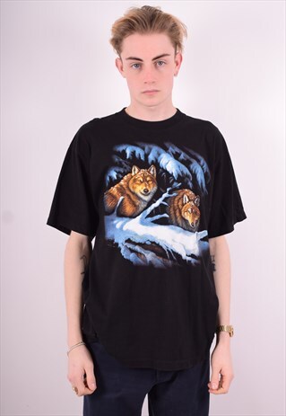 MENS VINTAGE T-SHIRT TOP XL BLACK 90'S