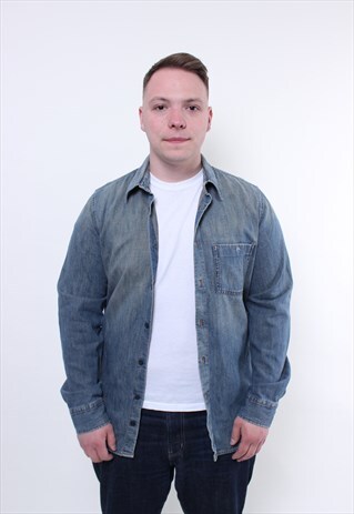 Calvin Klein denim shirt, vintage grunge shirt, blue 