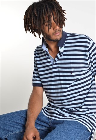 VINTAGE TOMMY HILFIGER STRIPED POLO SHIRT BLUE
