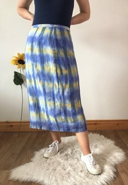Vintage 90s Blue & Yellow Midi Skirt