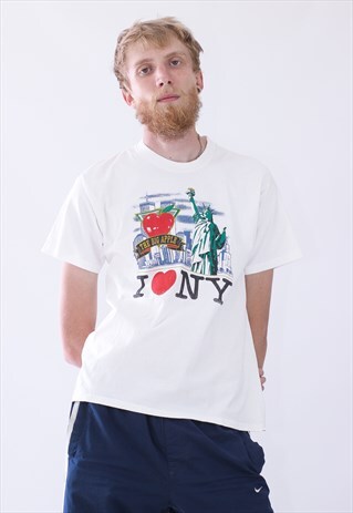 80S VINTAGE MENS NEW YORK BIG APPLE USA BIG LOGO T-SHIRT