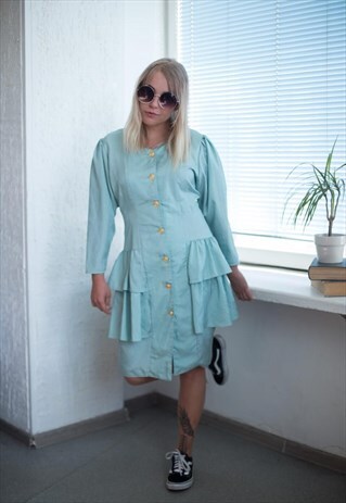 VINTAGE 60'S MINT BUTTON UP RUFFLE DRESS