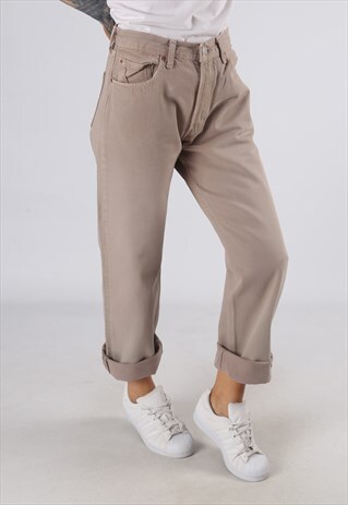 VINTAGE LEVIS 501'S JEANS BEIGE UK 12 - 14 HIGH WAISTED 9D4R